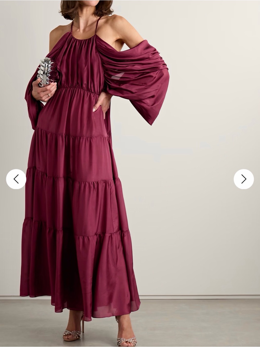 Zimmermann Burgundy Off-Shoulder Tiered Maxi Dress